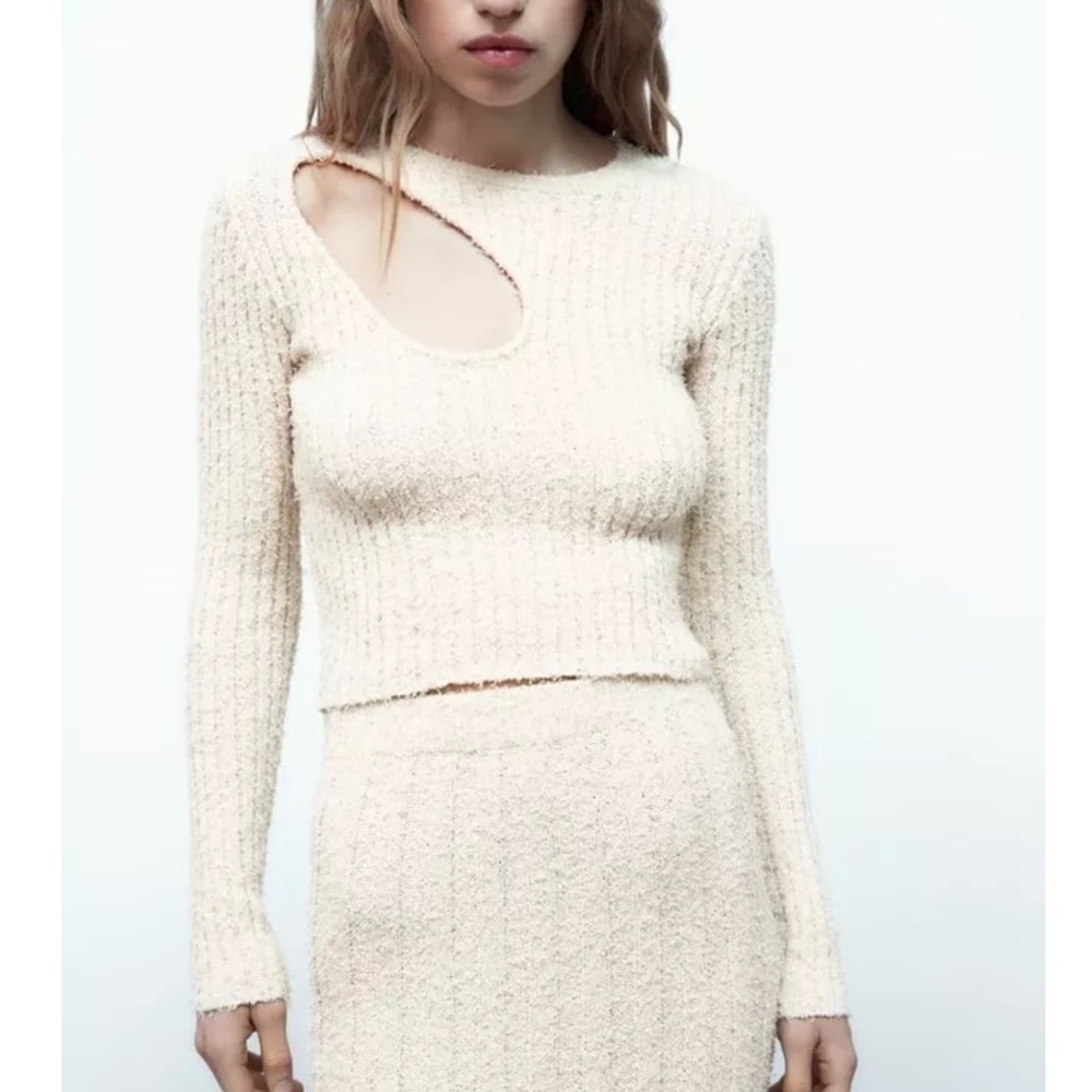 Zara Ecru Ivory Ribbed Chenille Knit Sweater Size L Womens New 7901/307